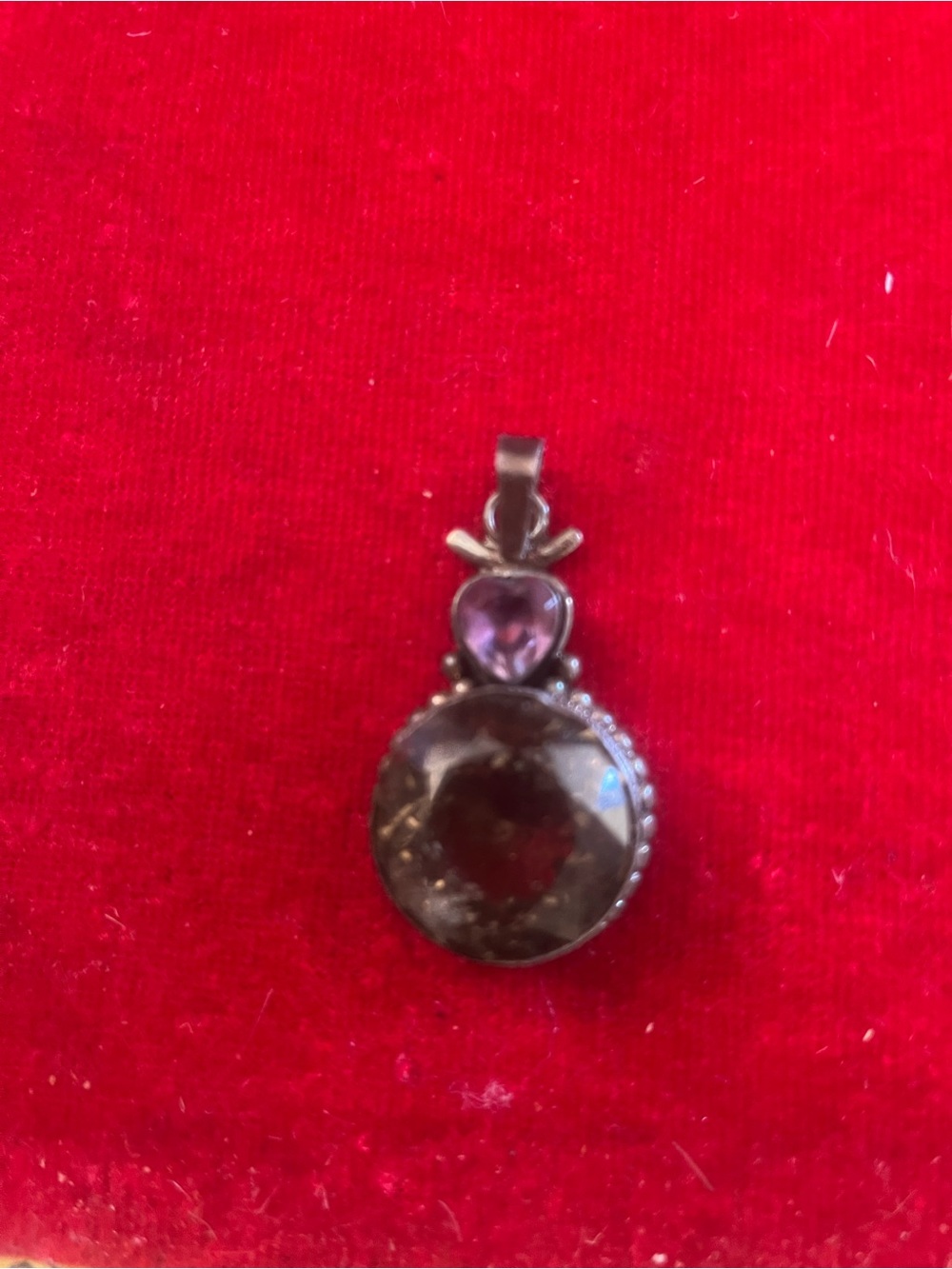 Smoky Quartz and Amethyst Silver Pendant - Purple and Smoky Brown